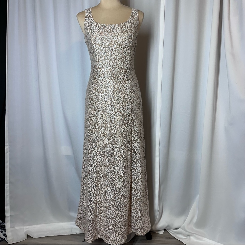 Alex Evenings Sleeveless Lace Sequin Long Gown Sz 10 Dress Wedding Party